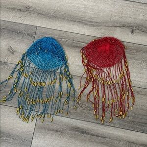 Beaded Full Head Cover Costume Egyptian Tribal Dancewear Cap Blue red Gold bead